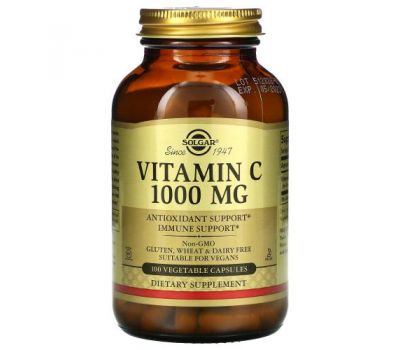 Solgar, вітамін C, 1000 мг, 100 рослинних капсул