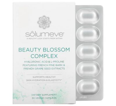 Solumeve, Beauty Blossom, комплекс для зволоження шкіри та вироблення колагену, 30 рослинних капсул