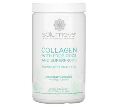 Solumeve, колаген із пробіотиками й суперфруктами, порошкова суміш для приготування напою, полуничний лимонад, 454 г (16 унцій)