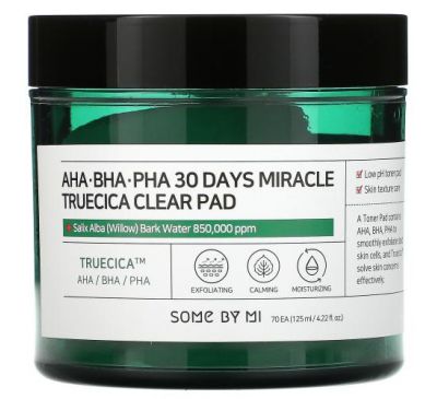 Some By Mi, AHA/BHA/PHA 30 Days Miracle Truecica Clear Pad, 70 Pads, 4.22 fl oz (125 ml)