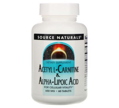 Source Naturals, Acetyl L-Carnitine & Alpha-Lipoic Acid, 650 mg, 60 Tablets