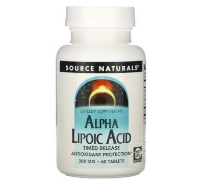 Source Naturals, альфа-липоевая кислота, медленное высвобождение, 300 мг, 60 таблеток