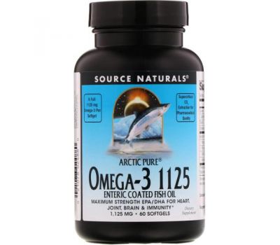 Source Naturals, Arctic Pure, Omega-3 1125 Enteric Coated Fish Oil, 1,125 mg, 60 Softgels