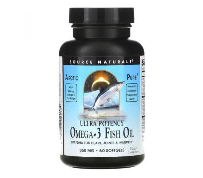 Source Naturals, Arctic Pure, риб’ячий жир омега-3 з високою ефективністю, 850 мг, 60 капсул