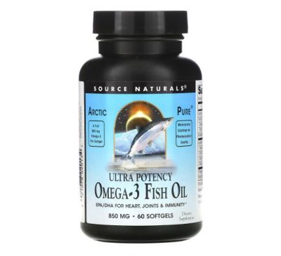 Source Naturals, Arctic Pure, риб’ячий жир омега-3 з високою ефективністю, 850 мг, 60 капсул