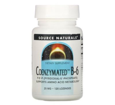 Source Naturals, ферментированный витамин B-6, 25 мг, 120 таблеток для рассасывания