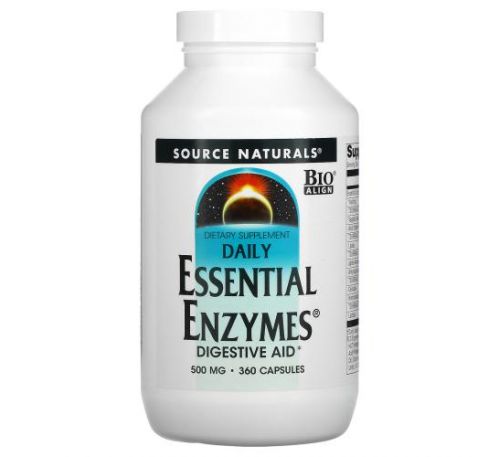 Source Naturals, Daily Essential Enzymes, Digestive Aid, 500 mg, 360 Capsules