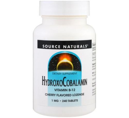 Source Naturals, HydroxoCobalamin, Vitamin B-12, Cherry Flavored Lozenge, 1 mg , 240 Tablets