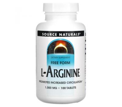 Source Naturals, L-Arginine, Free Form, 1000 mg, 100 Tablets