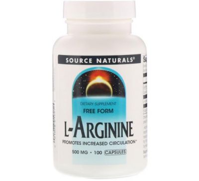 Source Naturals, L-аргінін, у вільній формі, 500 мг, 100 капсул