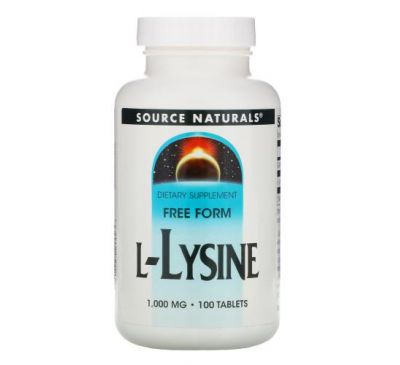 Source Naturals, L-лізин, 1000 мг, 100 таблеток