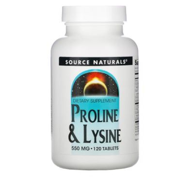 Source Naturals, L-пролін і L-лізин, 550 мг, 120 таблеток