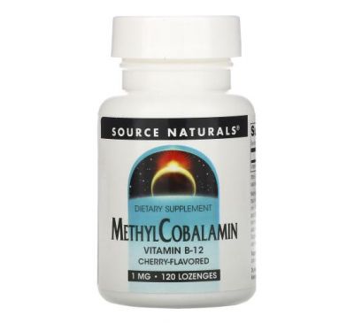 Source Naturals, витамин B12 в виде метилкобаламина, со вкусом вишни, 1 мг, 120 леденцов