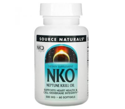 Source Naturals, NKO, Neptune Krill Oil, 500 mg, 60 Softgels