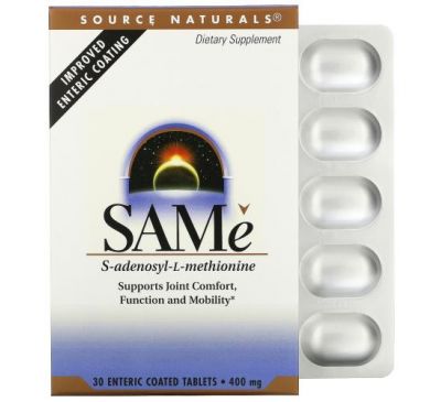 Source Naturals, SAMe, 400 мг, 30 таблеток, покрытых кишечнорастворимой оболочкой