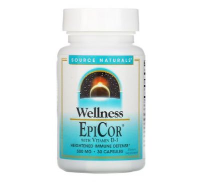 Source Naturals, Wellness, EpiCor с витамином D-3, 500 мг, 30 капсул