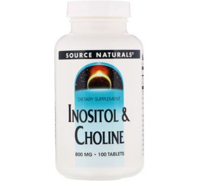 Source Naturals, инозитол и холин, 800 мг, 100 таблеток