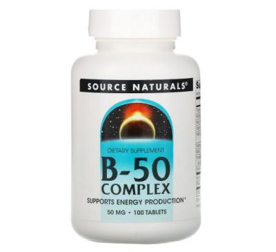 Source Naturals, комплекс B-50, вітаміни групи B, 50 мг, 100 таблеток