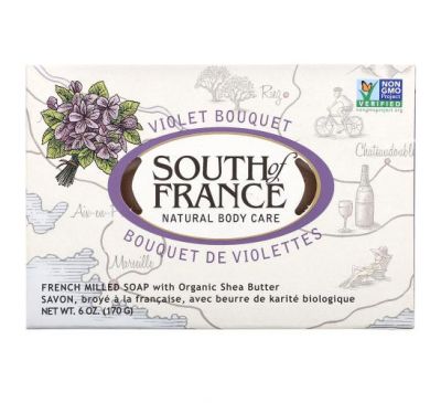 South of France, French Milled Bar Soap with Organic Shea Butter, Violet Bouquet, 6 oz (170 g)
