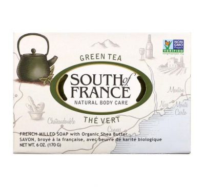 South of France, Green Tea, French Milled Bar Soap with Organic Shea Butter, 6 oz (170 g)