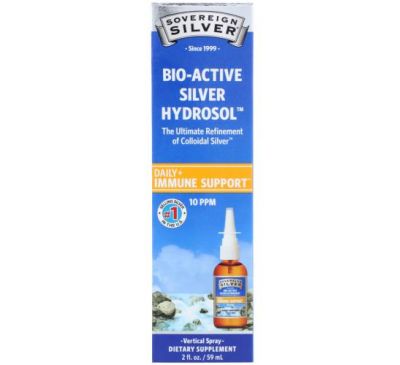 Sovereign Silver, Bio-Active Silver Hydrosol, підтримка імунітету, вертикальний спрей, 10 част./млн, 59 мл (2 рідк. унції)