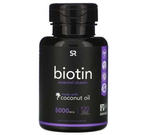 Sports Research, Biotin with Coconut Oil, 5,000 mcg, 120 Veggie Softgels