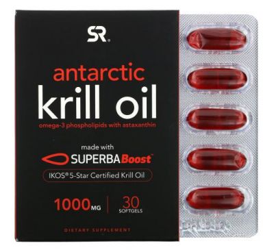 Sports Research, SUPERBA Boost масло антарктического криля с астаксантином, 1000 мг, 30 мягких таблеток