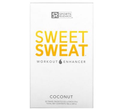 Sports Research, Sweet Sweat Workout Enhancer, Coconut, 20 Travel Packets, 0.53 oz (15 g) Each