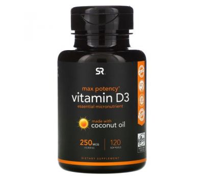 Sports Research, Vitamin D3 with Coconut Oil, 250 mcg (10,000 IU), 120 Softgels