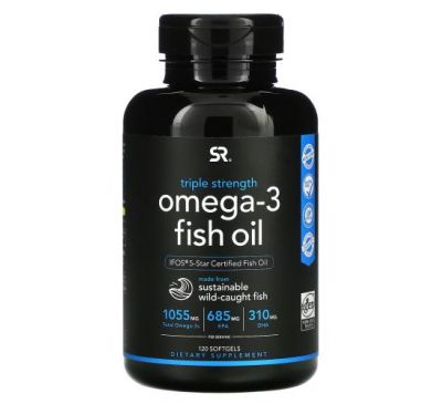 Sports Research, риб’ячий жир з омега-3, потрійна сила, 1250 мг, 120 капсул