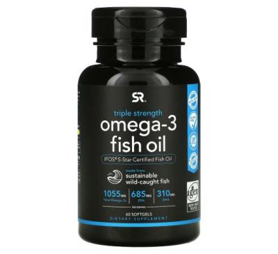 Sports Research, риб’ячий жир з омега-3, потрійна сила, 1250 мг, 60 капсул