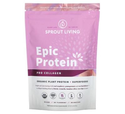 Sprout Living, Epic Protein, органический растительный протеин и суперпродукты, профессиональный коллаген, 364 г (0,8 фунта)