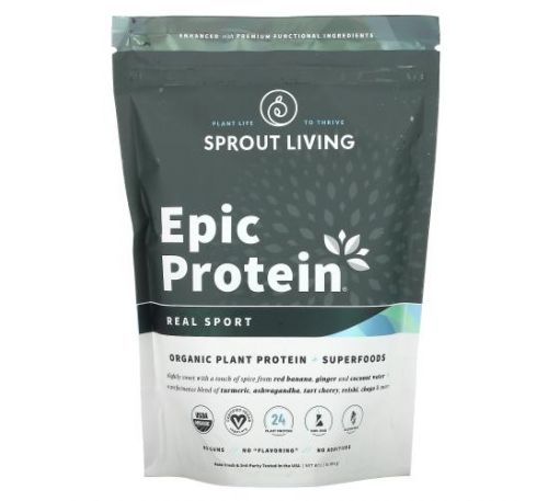Sprout Living, Epic Protein, Organic Plant Protein + Superfoods, Real Sport, 1.1 lb (494 g)