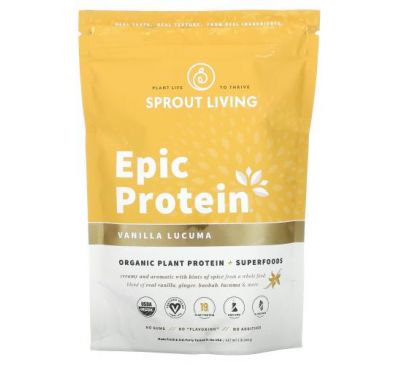 Sprout Living, Epic Protein, Organic Plant Protein + Superfoods, Vanilla Lucuma, 1 lb (455 g)