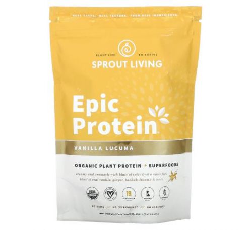 Sprout Living, Epic Protein, Organic Plant Protein + Superfoods, Vanilla Lucuma, 1 lb (455 g)