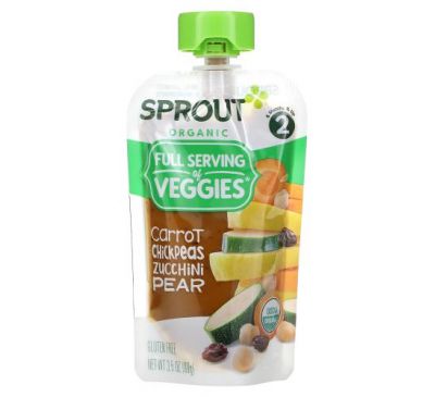 Sprout Organic, Baby Food, 6 Months & Up, Carrot, Chickpeas, Zucchini, Pear, 3.5 oz (99 g)