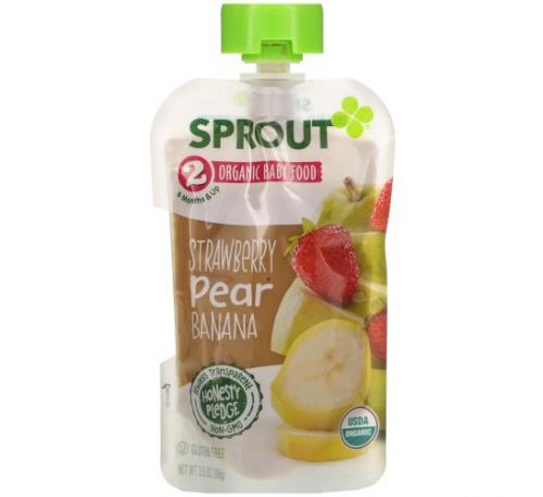 Sprout Organic, Baby Food, 6 Months & Up, Strawberry, Pear, Banana, 3.5 oz (99 g)