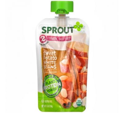 Sprout Organic, Baby Food, 6 Months & Up, Sweet Potato White Beans with Cinnamon, 3.5 oz (99 g)