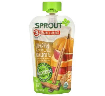 Sprout Organic, Baby Food, 8 Months & Up, Pumpkin, Apple, Red Lentil with Cinnamon, 4 oz (113 g)