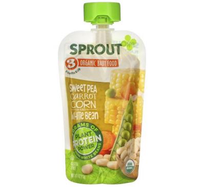 Sprout Organic, Baby Food, 8 Months & Up, Sweet Pea, Carrot, Corn And White Bean, 4 oz ( 113 g)