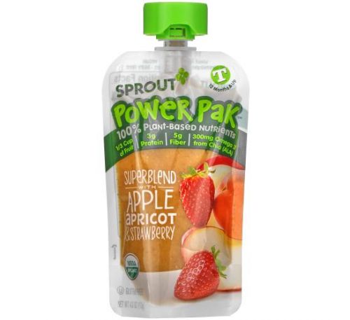 Sprout Organic, Power Pak, 12 Months & Up, Superblend with Apple Apricot & Strawberry, 4.0 oz (113 g)