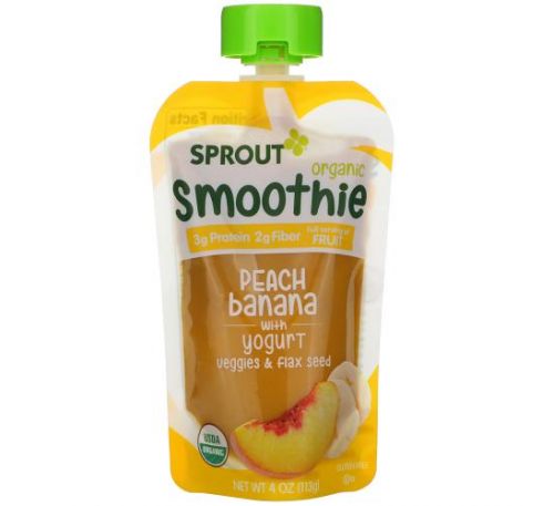 Sprout Organic, Smoothie, Peach Banana with Yogurt, Veggies & Flax Seed, 4 oz (113 g)