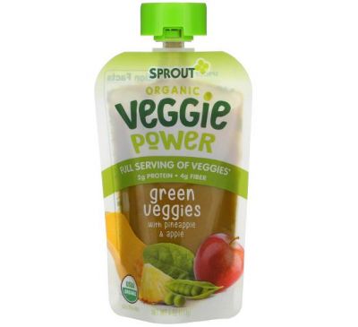 Sprout Organic, Veggie Power, Green Veggies with Pineapple & Apple, 4 oz (113 g)