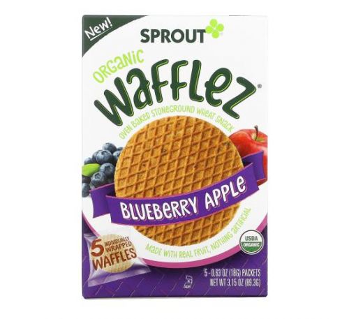 Sprout Organic, Wafflez, Blueberry Apple, 5 Packets, 0.63 oz (18 g)