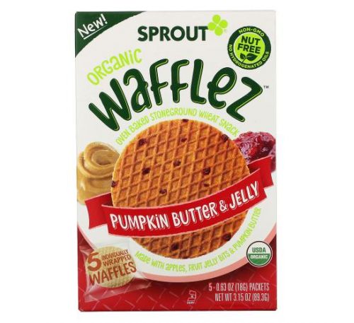 Sprout Organic, Wafflez, Pumpkin Butter & Jelly, 5 Packets, 0.63 oz (18 g)