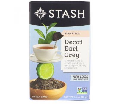 Stash Tea, черный чай, с бергамотом, без кофеина, 18 чайных пакетиков, 33 г (1,1 унции)