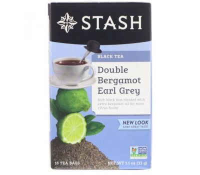 Stash Tea, Earl Grey, черный чай, двойной бергамот, 18 чайных пакетиков, 33 г (1,1 унции)