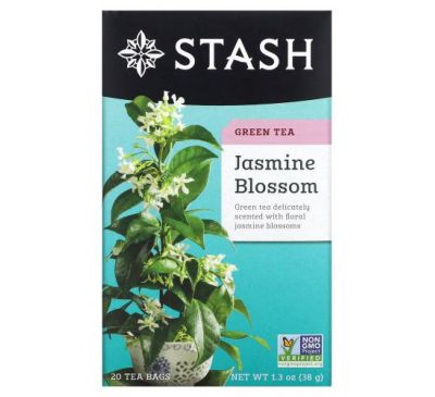 Stash Tea, Цветок жасмина, зеленый чай, 20 чайных пакетиков, 1,3 унции (38 г)