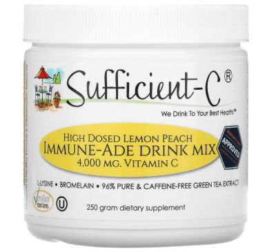 Sufficient C, High Dosed Immune-Ade Drink Mix, Lemon Peach, 4,000 mg, 250 g