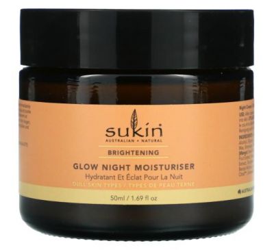 Sukin, Glow Night Moisturiser, Brightening, 1.69 fl oz (50 ml)